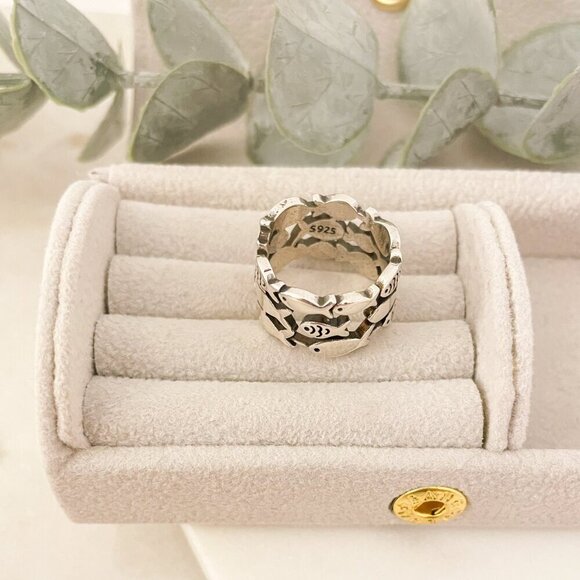 925 Sterling Silver Fish Ring School of Fish Ring Dainty Fish Ring Band - Picture 9 of 9